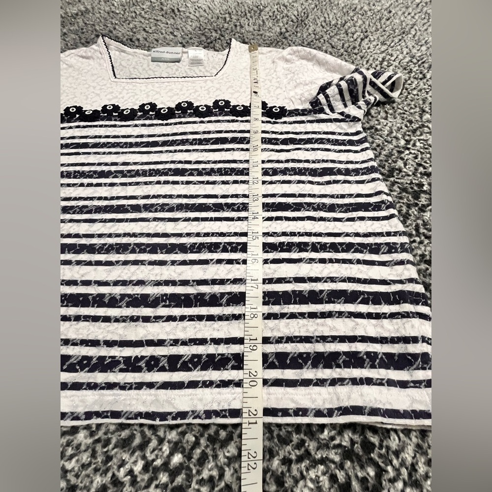 Alfred Dunner Black and White Striped Floral Lace Blouse - Picture 6 of 8